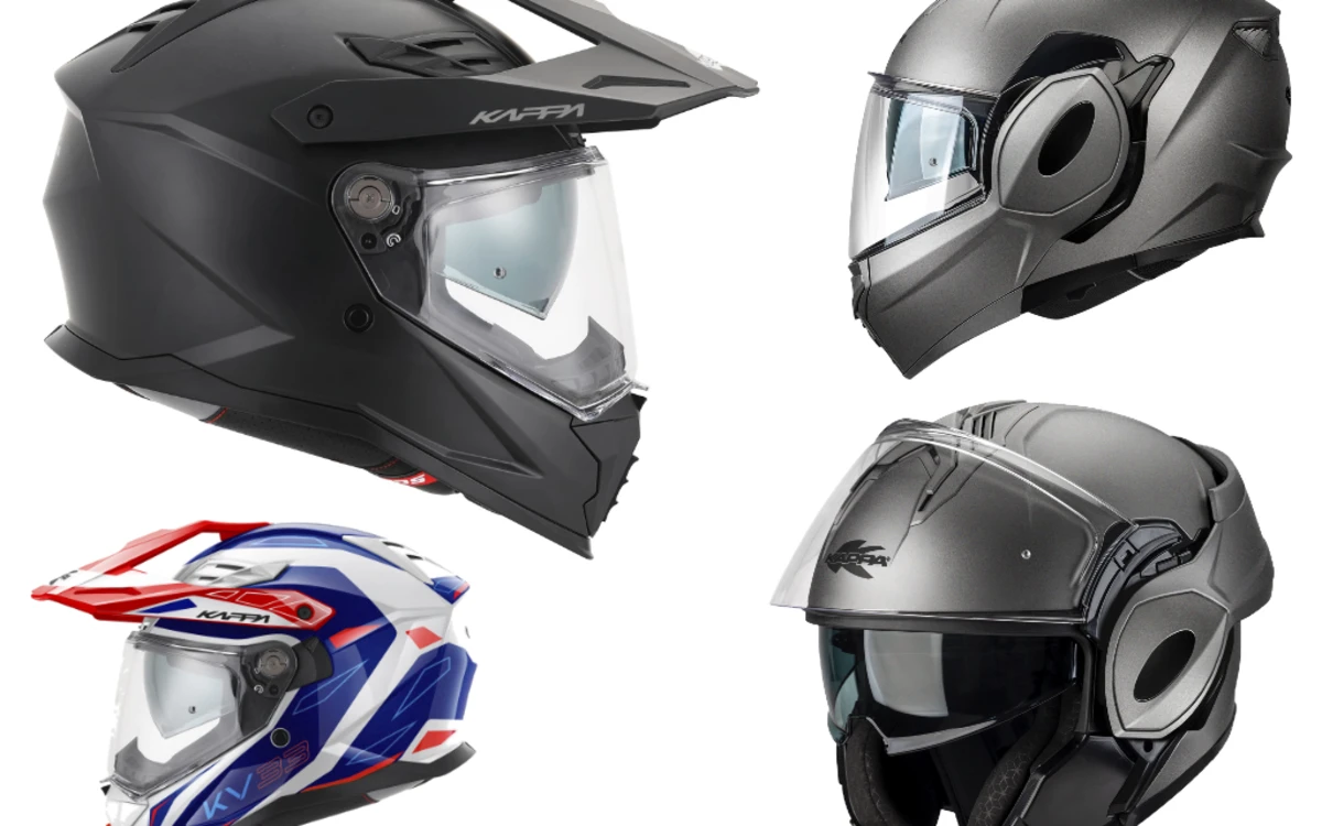 Den Adventure-Helm KV33 (linke Seite) gibt es in Schwarz und mehreren Farbkombis, der Klapphelm KV55 (re.) darf dank Doppelhomologiation offen und geschlossen gefahren werden.
