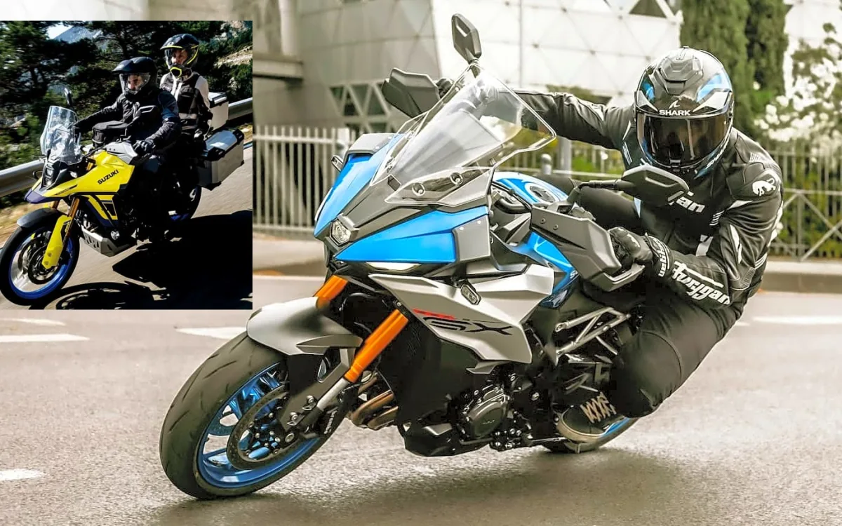 Suzukis Mastermodelle GSX-S1000GX (gr. Foto) und V-Strom 800DE (kl. Foto) gehen mit Updates in die Saison 2025.