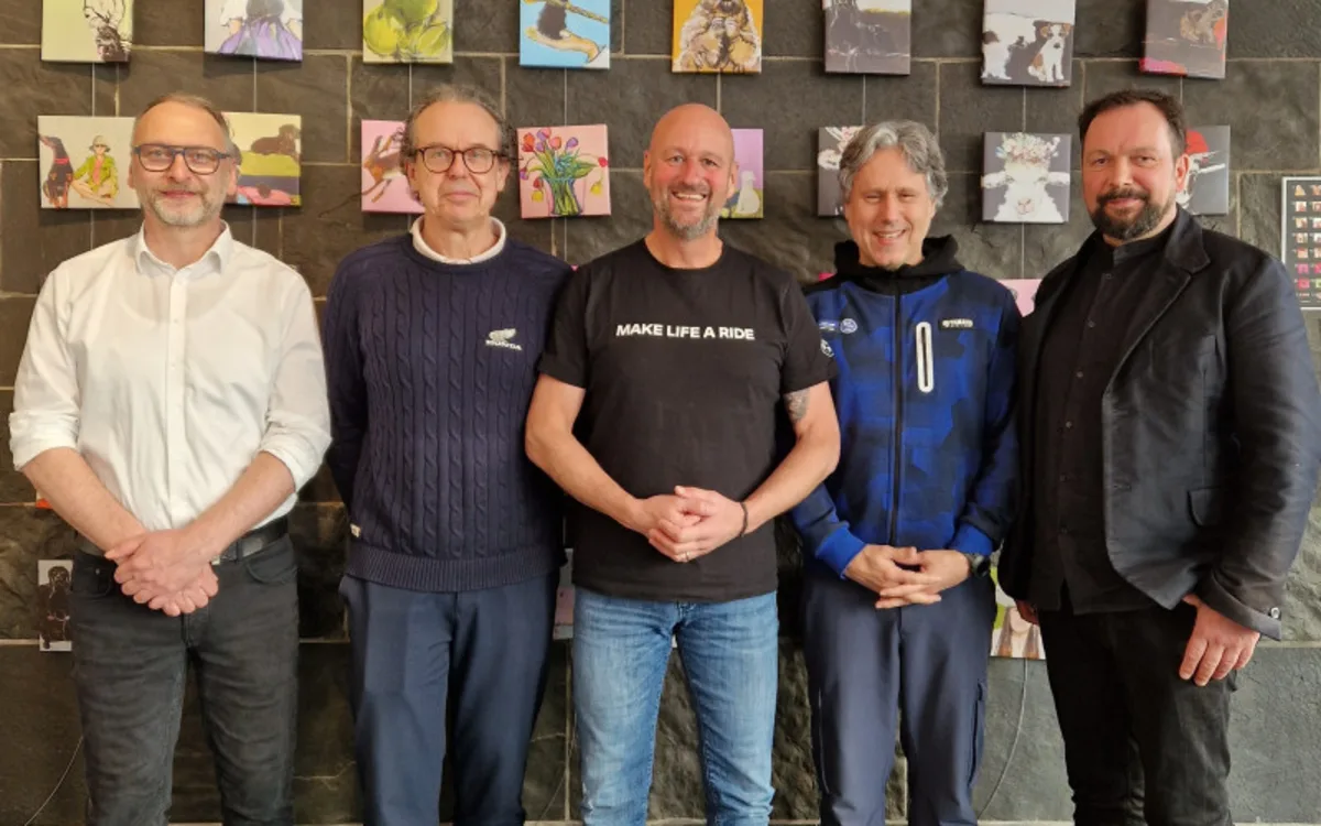 Das vervollständigte IVM-Präsidium mit (v.l.): IVM-Hauptgeschäftsführer Uwe Seitz, Albert Erlacher (Honda), Mike Sommer (BMW Motorrad), Marcel Driessen (Yamaha) und André Walek (2Ride Group).