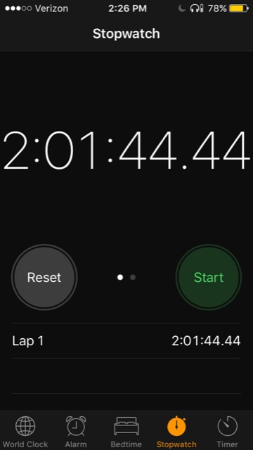 Scott's Stopwatch Reading