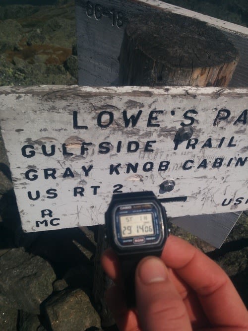 Jim's Old School Watch Showing His Great Time at the Summit Sign!