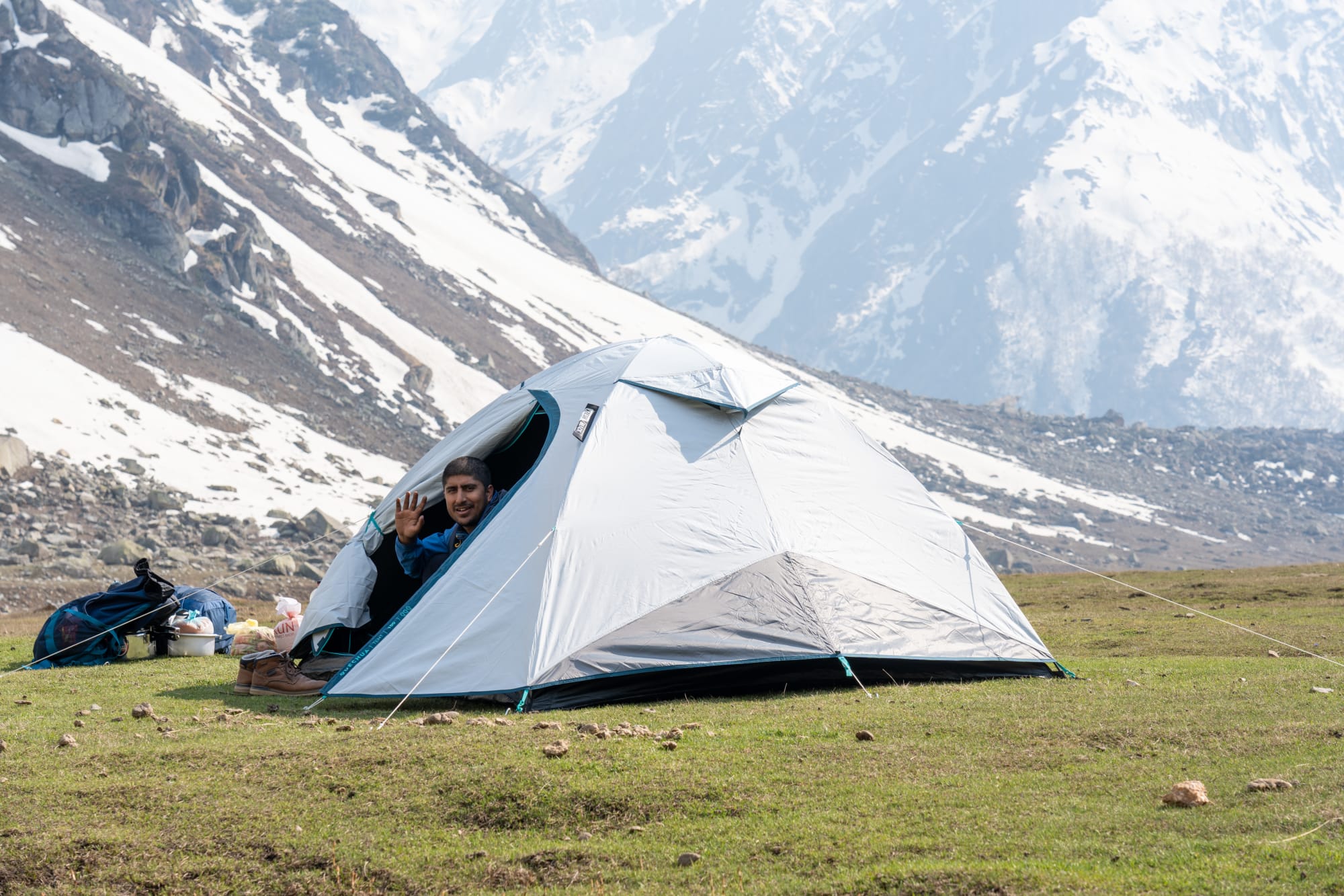 Tent with a person looking outside