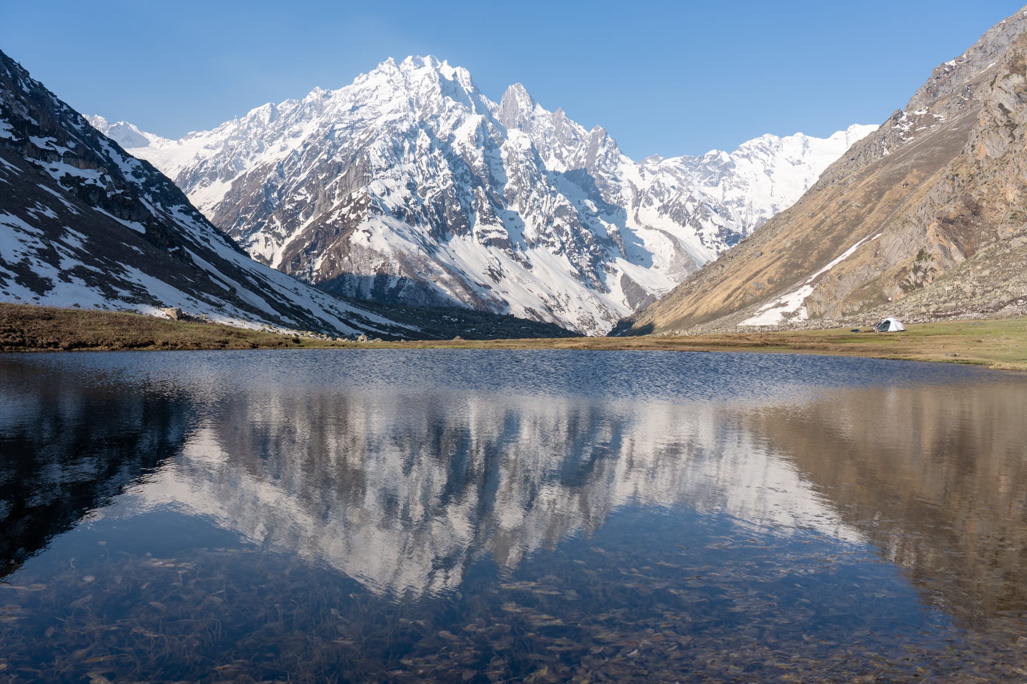 Kara lake with mountain reflecting in the water