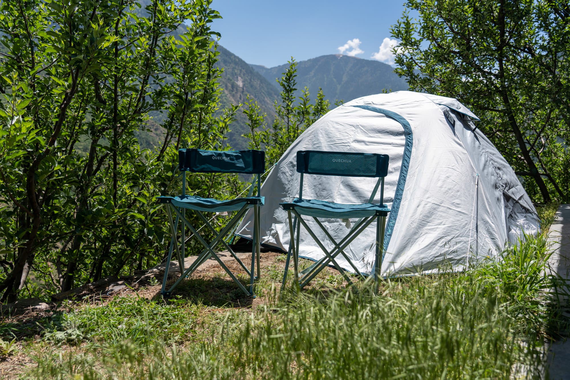 Camping in apple orchard