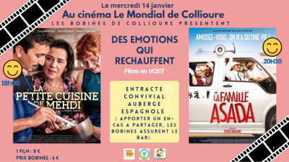 Ciné Bobines de Collioure : Des émotions qui réchauffent mercredi 14 janvier à 18h et 20h30 au Mondial de Collioure