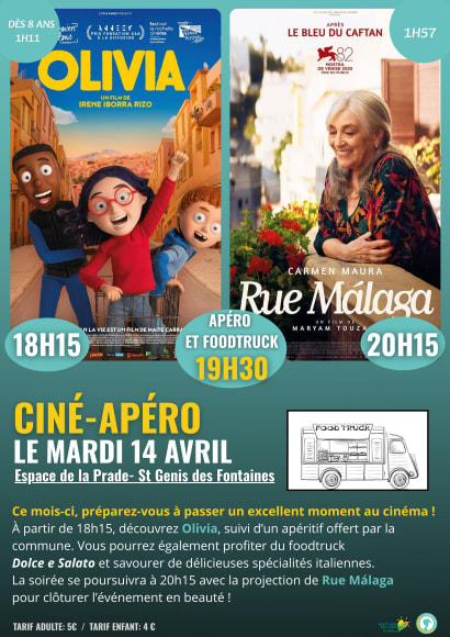 Ciné Apéro : mardi 14 avril à Saint Genis des Fontaines à partir de 18h15 Ciné Apéro : mardi 14 avril à Saint Genis des Fontaines à partir de 18h15