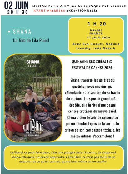 Rencontres de Cinémaginaire : Shana en avant-première à la Maison de la Culture à Laroque des Albères mardi 2 juin à 20h30