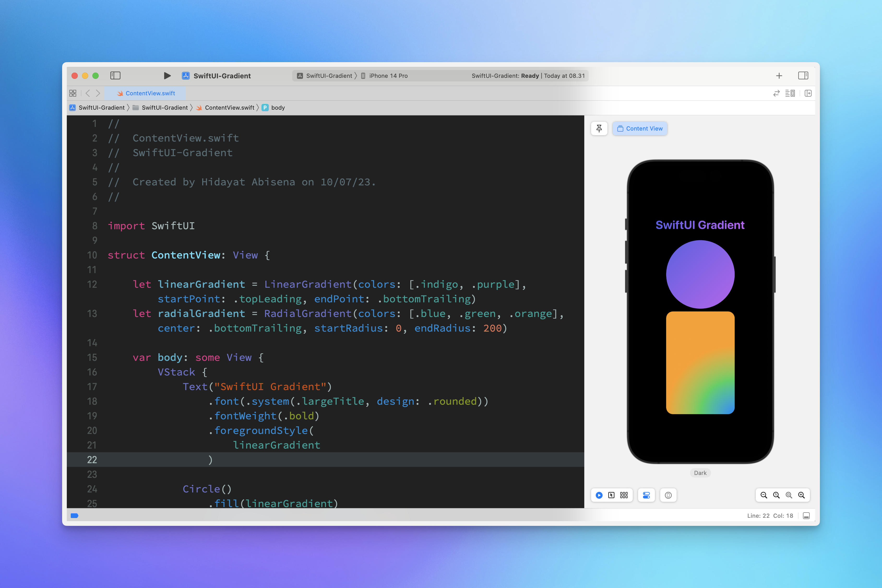 Screenshot of simple SwiftUI Gradient