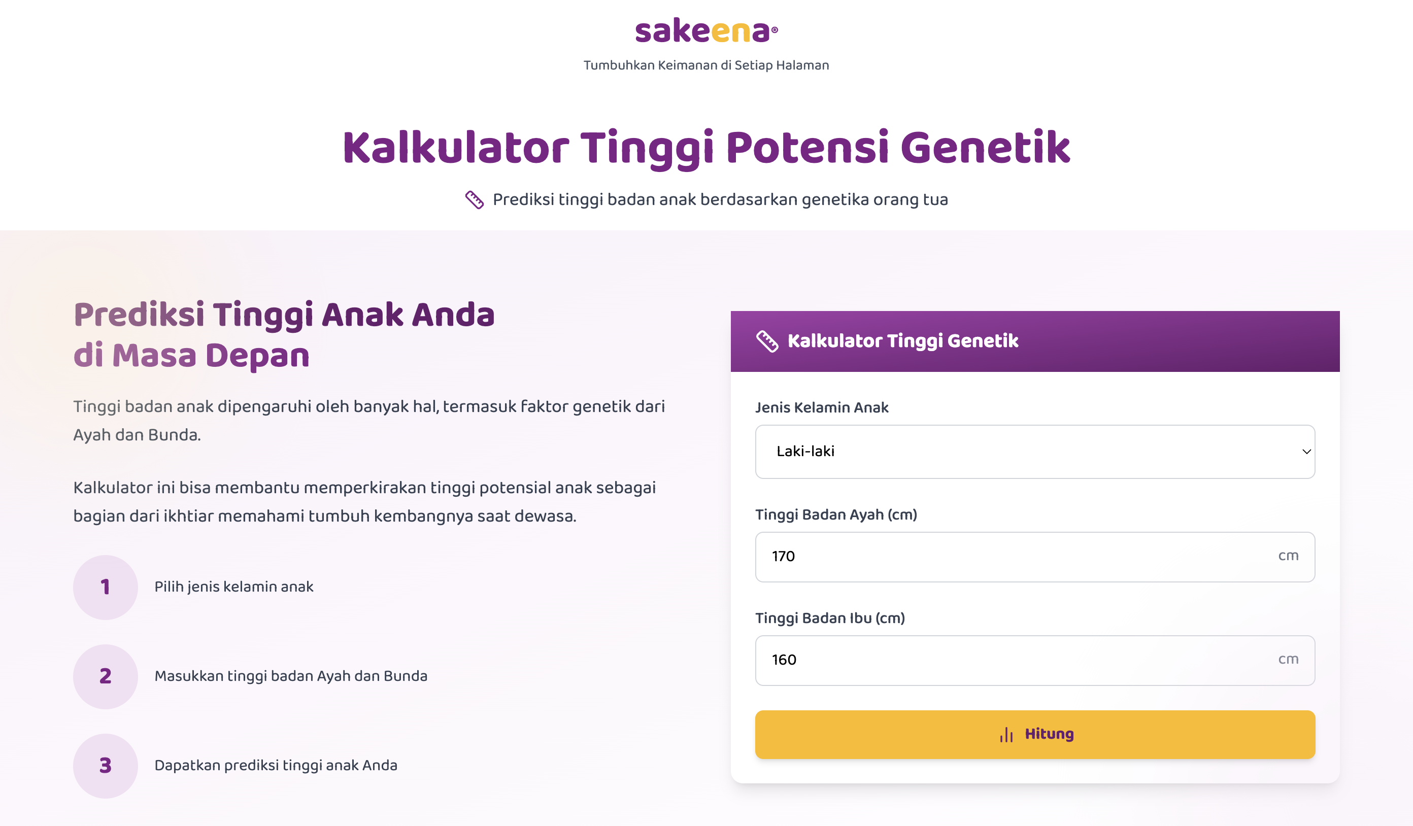 Kalkulator Tinggi Potensi Anak Sakeena Publishing