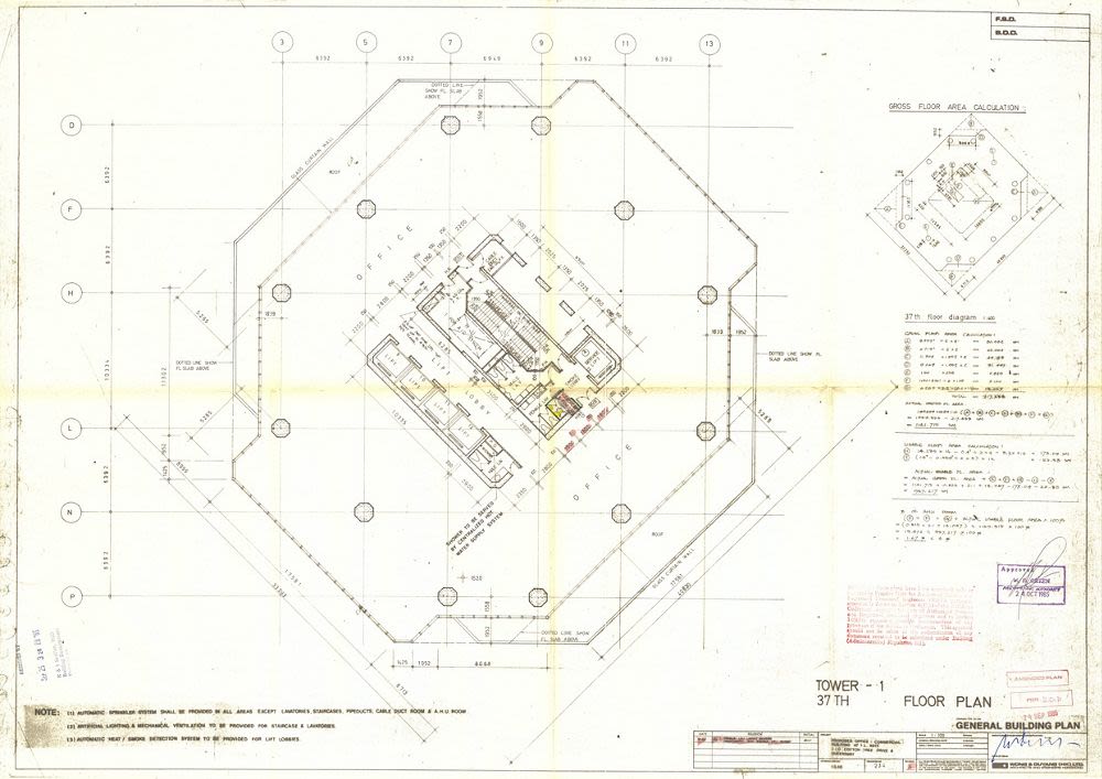 Thirty Seventh Floor Plan Tower One Bond Centre Now Lippo Centre 1984 1988 Queensway Admiralty Hong Kong 1985 Revised September 1985 Wong Ouyang Hk Ltd Paul Rudolph M Collections Beta