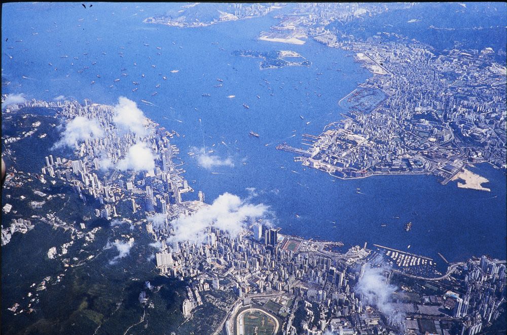 Slide, aerial photograph, Hong Kong and Kowloon ([circa 1990