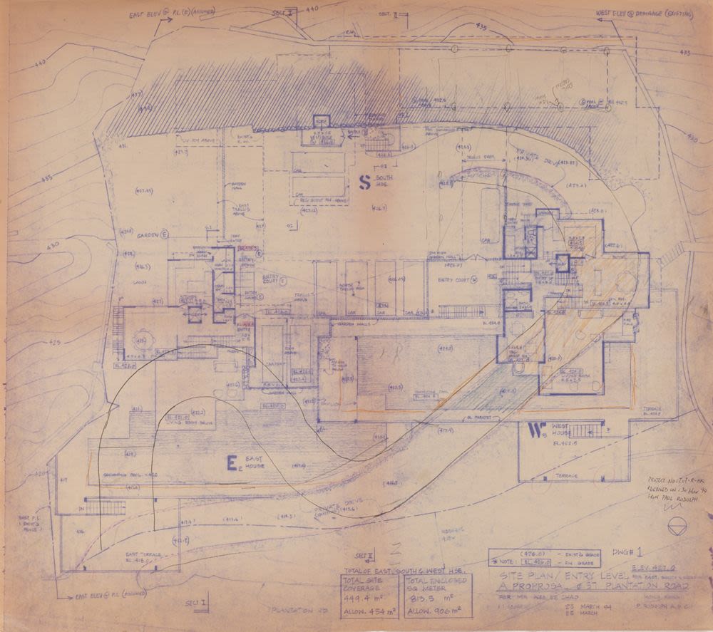 Site plan, entry level, 'East House', 'South House', and 'West House ...