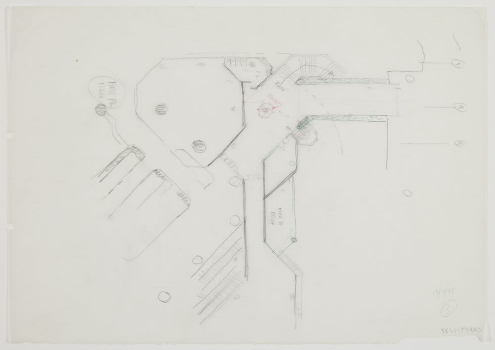 Sketch, layout plan, terrace linking bridge at north-west corner, Bond ...