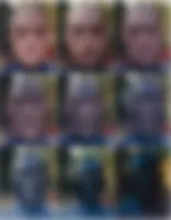Chromogenic colour prints. A man with a shaved head stares at us with names and stories written on his face in black ink. In subsequent photos additional writing is added until his face is entirely black. 