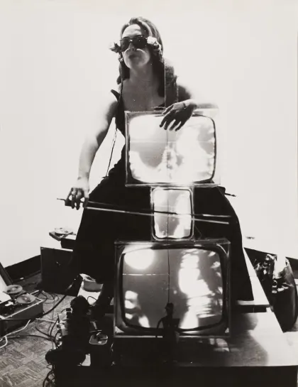 Photograph, Charlotte Moorman at Nam June Paik's Concerto