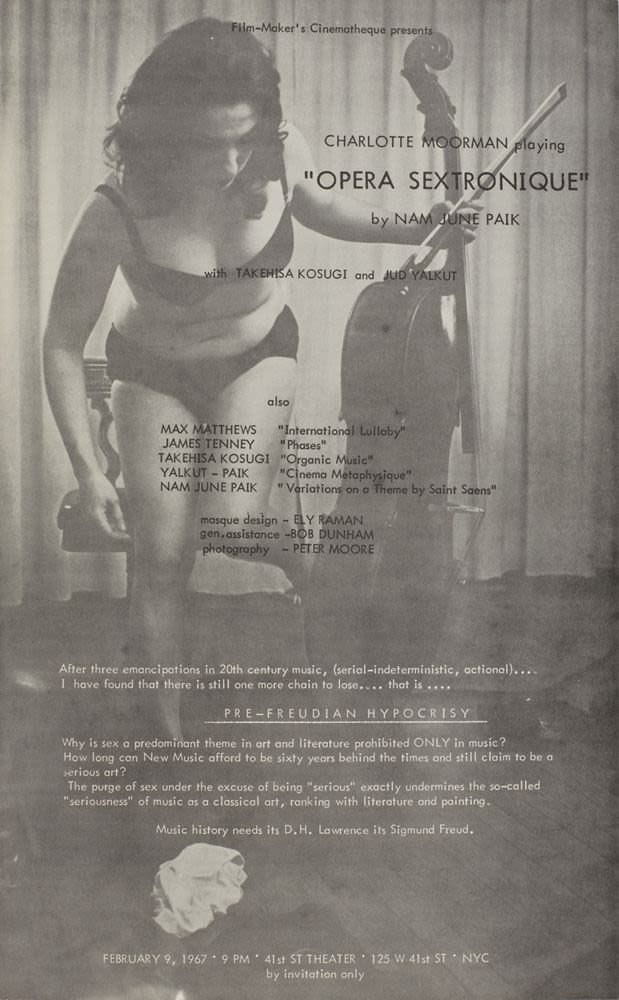 Flyer, Charlotte Moorman Playing 
