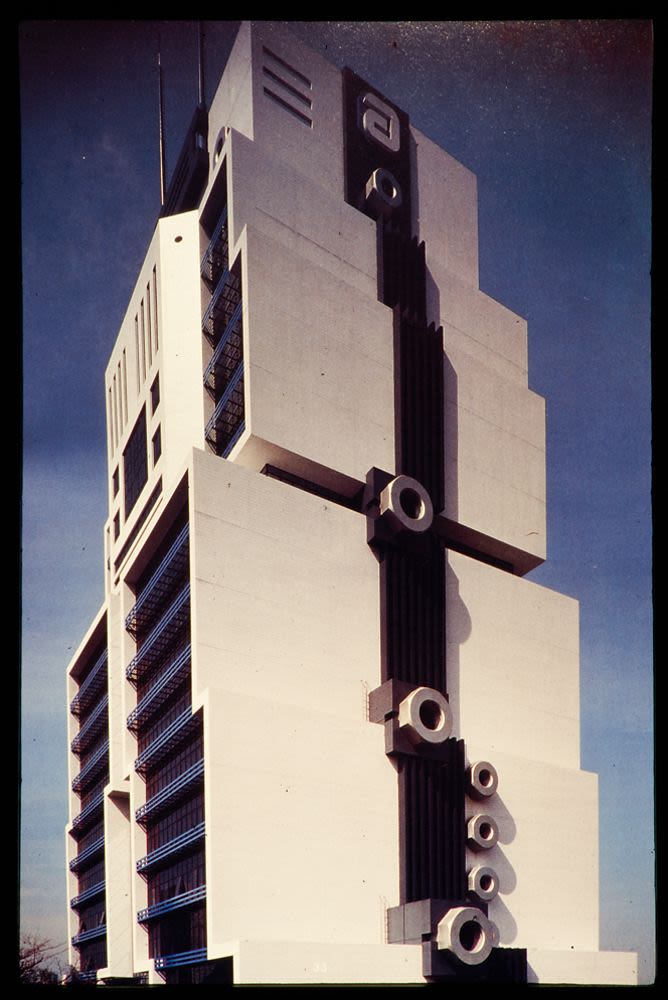Slides, perspective views of east side, Bank of Asia headquarters ...
