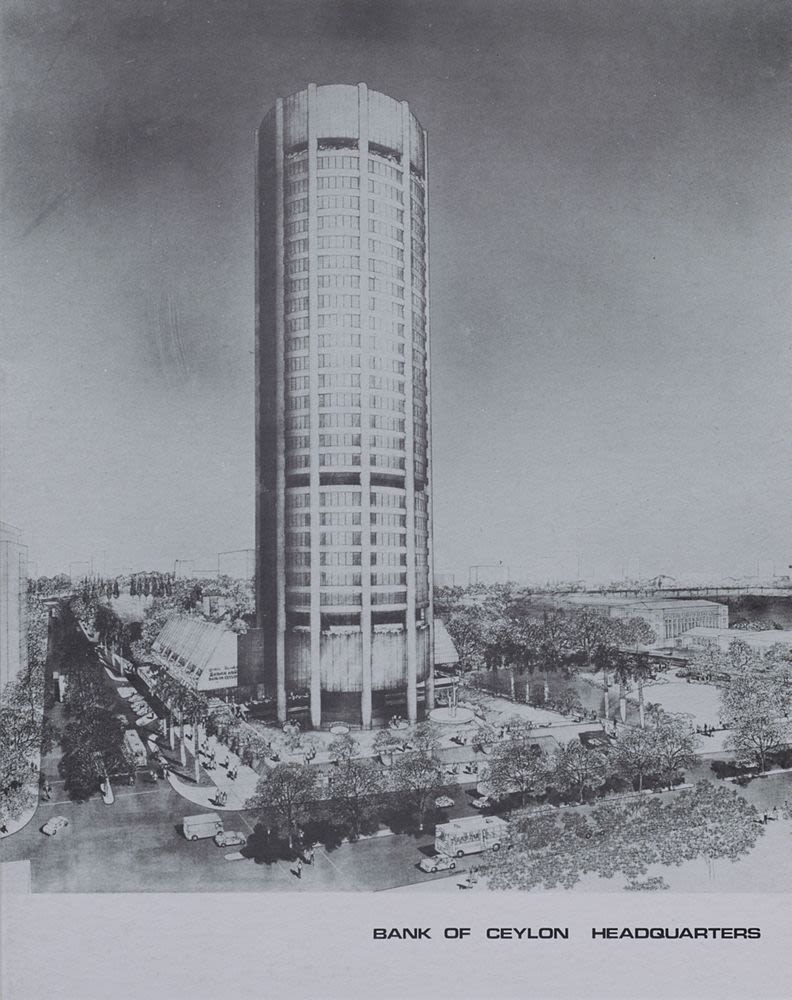 Printed rendering of exterior, Bank of Ceylon headquarters building