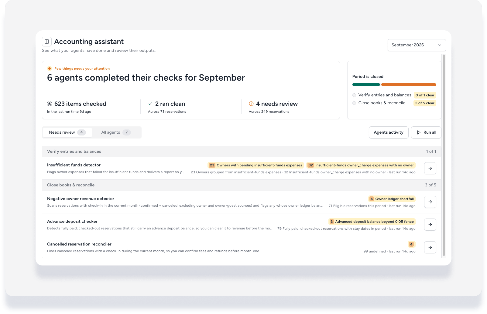 tableau de bord de l'espace de travail de l'assistant comptable Agents Hub