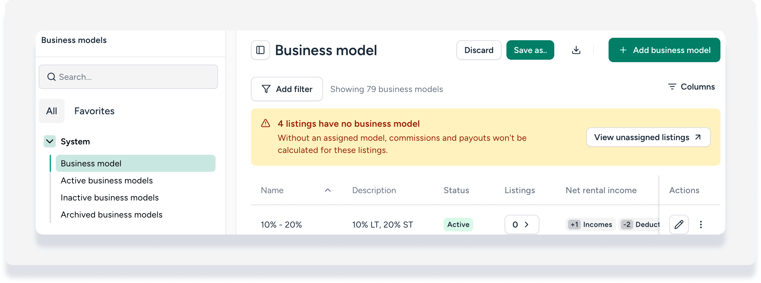 business model homepage for new setup in pilot