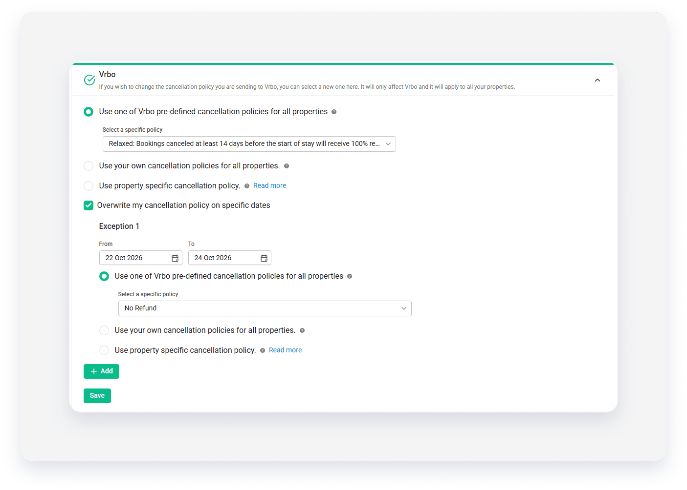 Vrbo override cancellation policy settings
