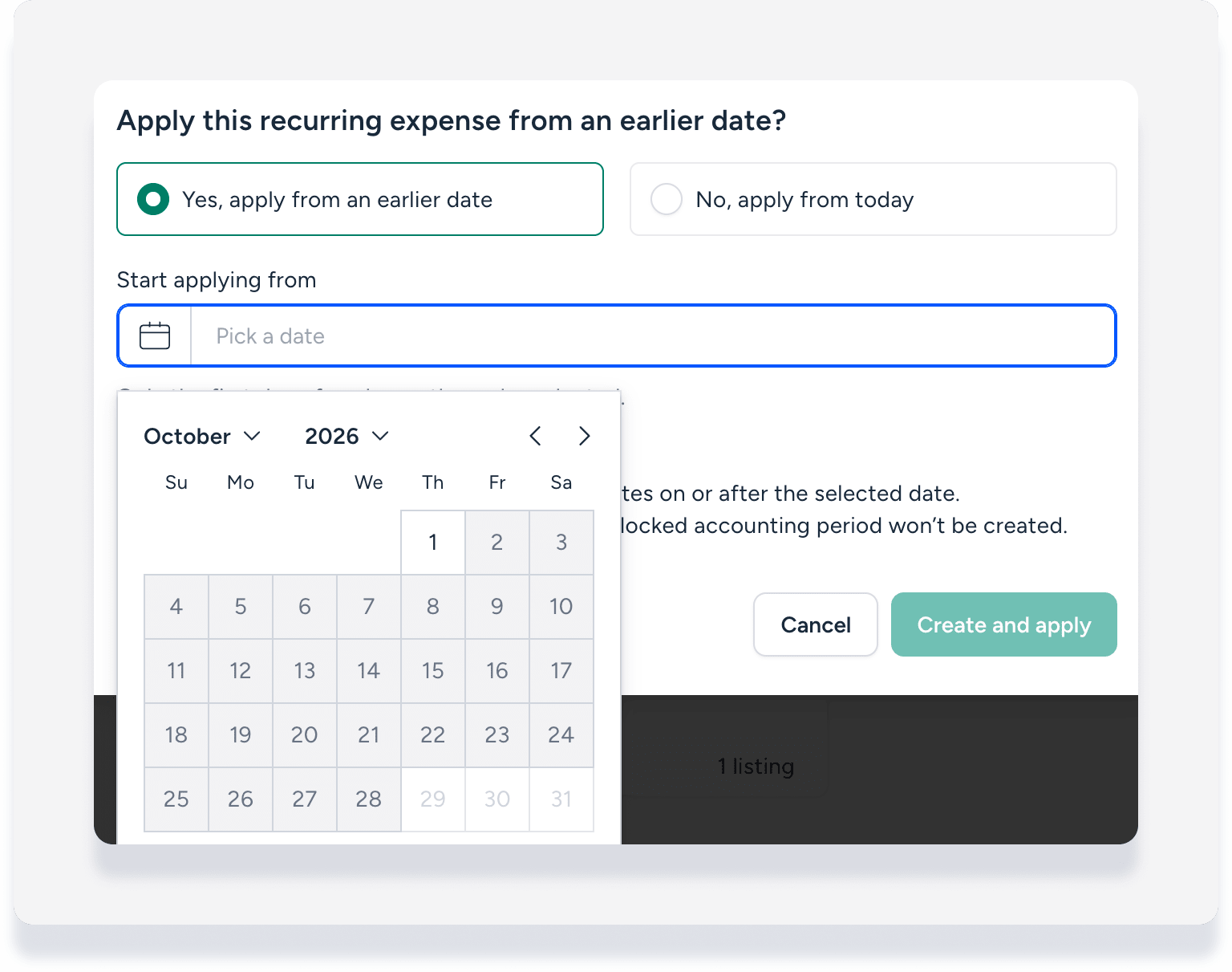 Seleziona la data a cui applicare la regola alle prenotazioni