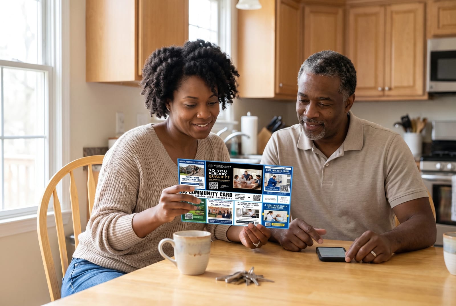 Homeowners using a Craft House shared mail card to choose a local service