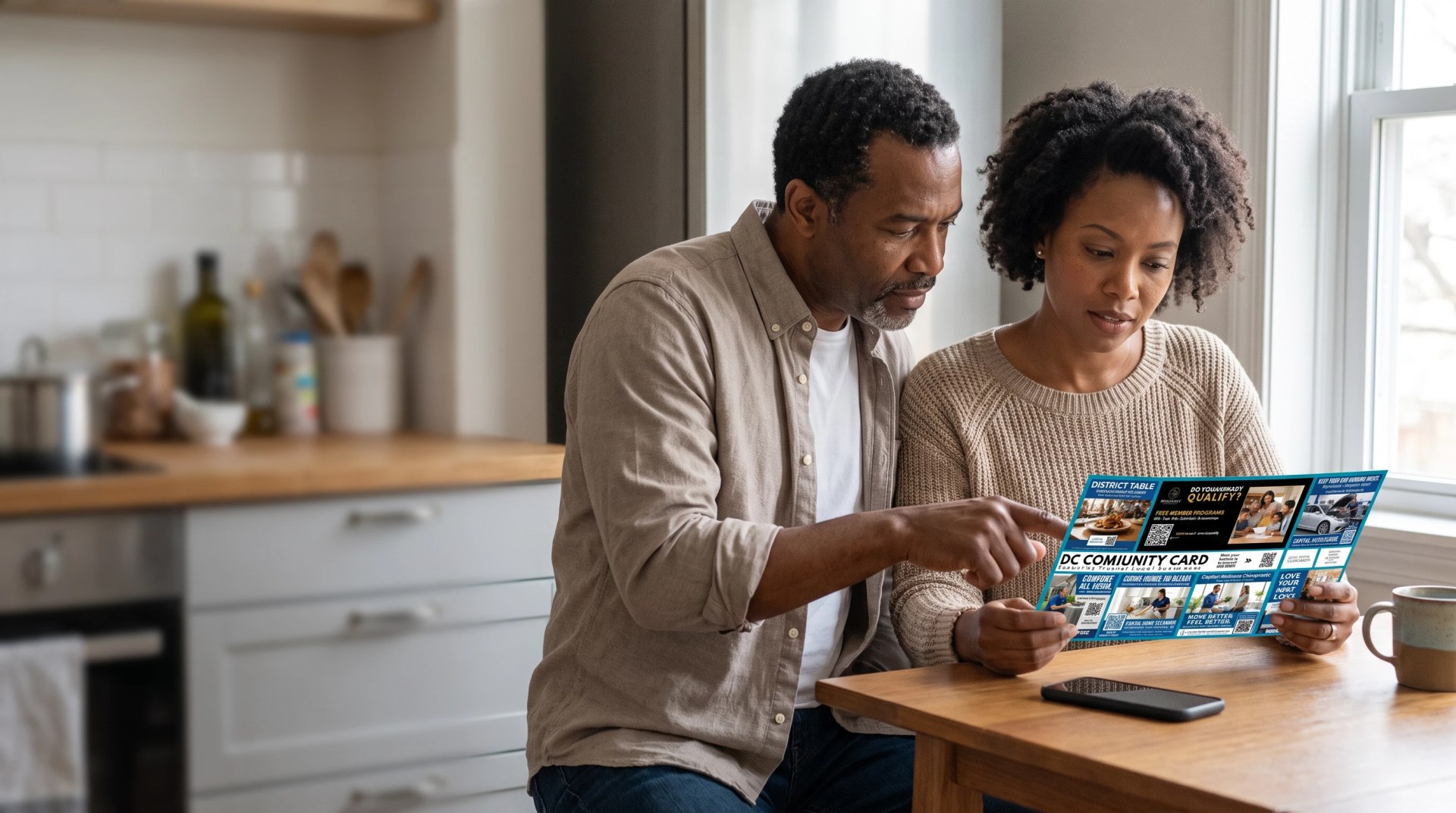Family using a Craft House shared mail card to find a local business