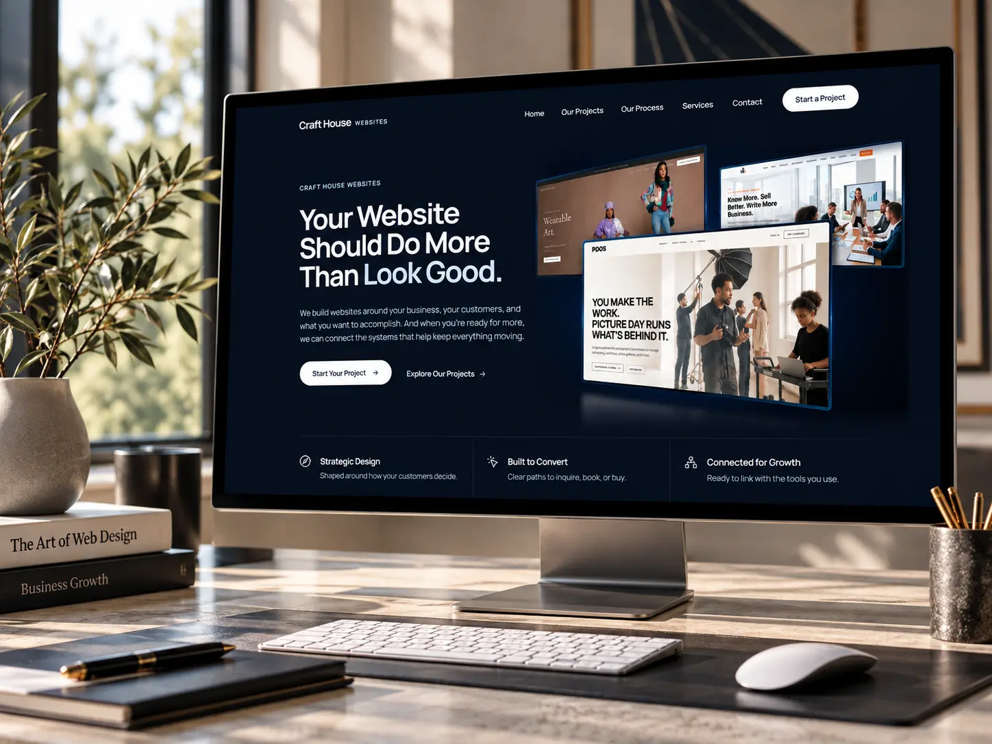 Custom business website shown on a laptop and phone, designed and built by Craft House Websites