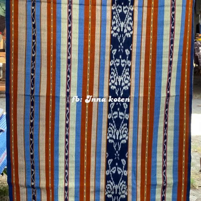 Sarung Tenun Alam Motif Floral Biru Oranye – SAIB001