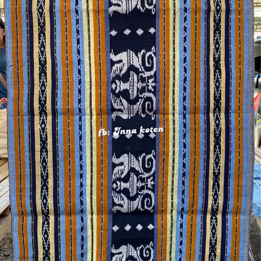Sarung Tenun Alam Motif Ornamen Biru Kuning – SAIB003