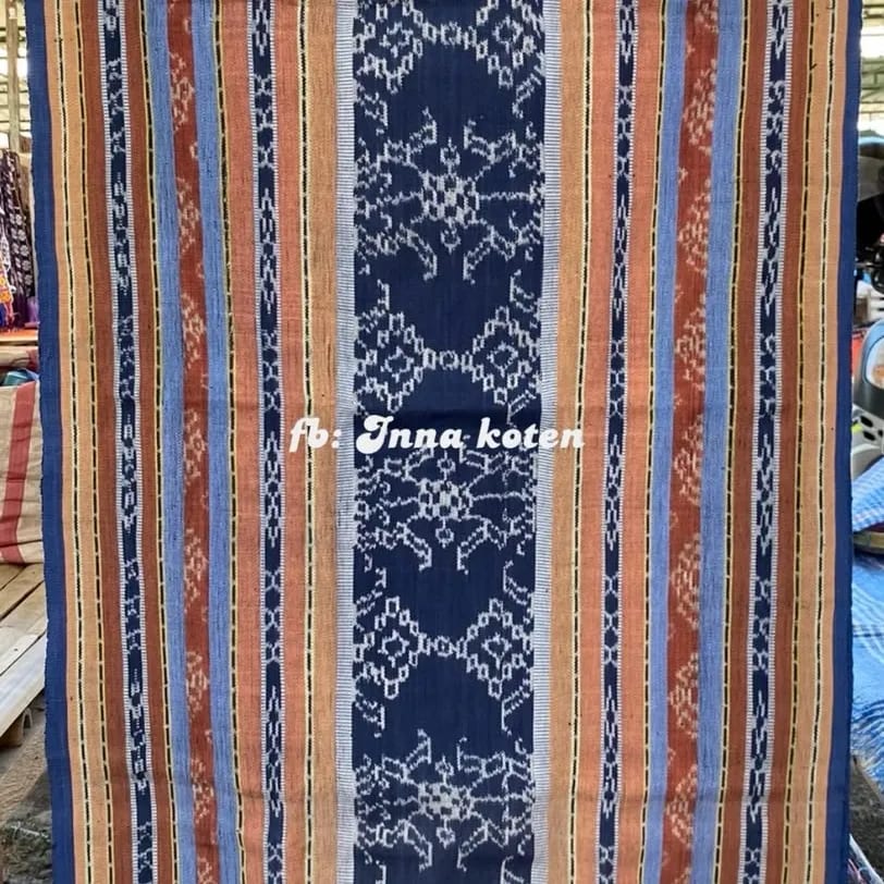 Sarung Tenun Alam Motif Floral Geometris Biru Cokelat – SAIB026