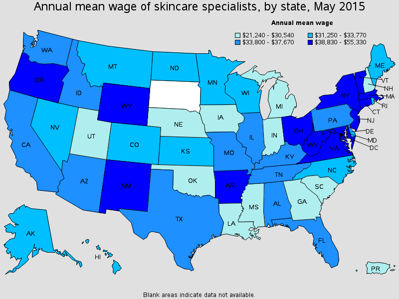 Esthetician Salary Map