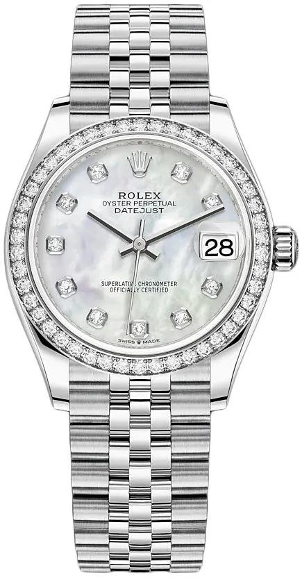 Rolex Datejust 31 Diamond Bezel White Mother Of Pearl Diamond Dial Jubilee 278384rbr 692876