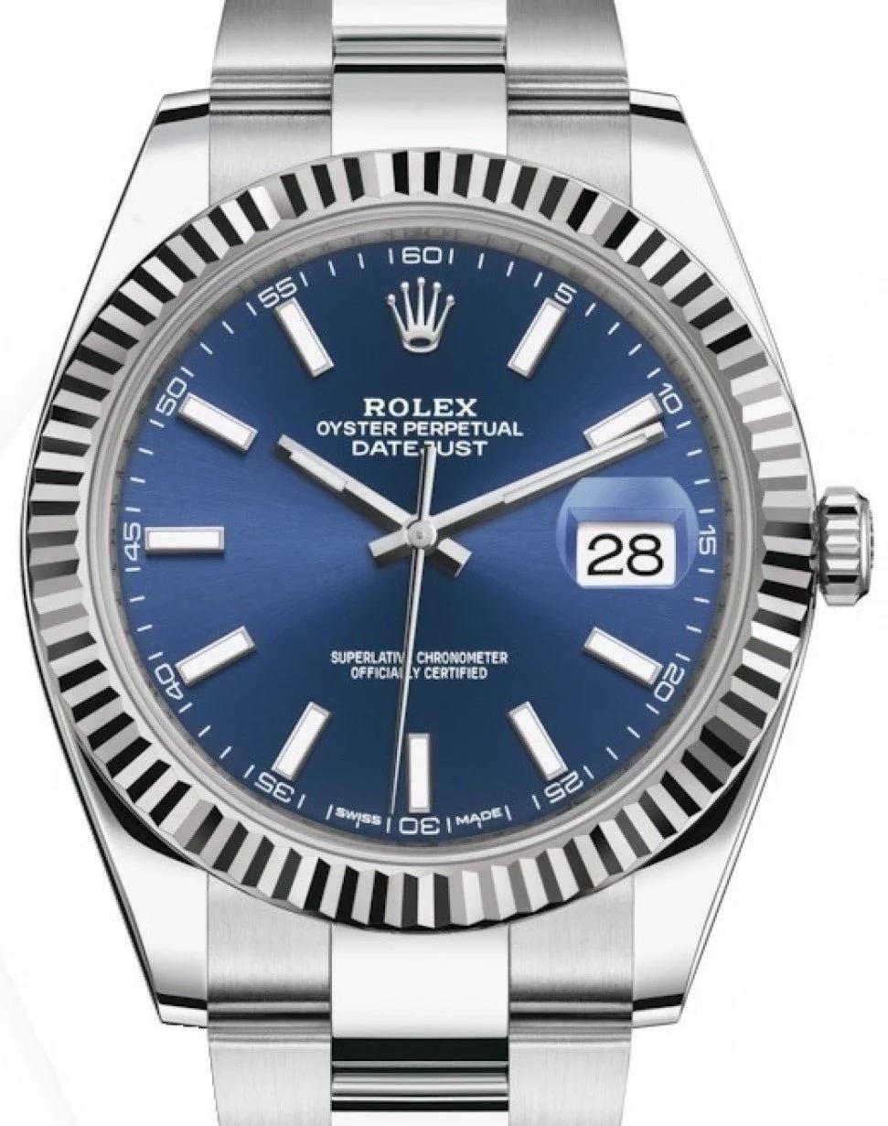 Rolex Datejust 41 White Gold And Steel Blue Index Oyster Fluted Bezel Ref126334 546789