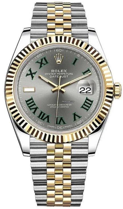 Rolex Datejust 41 Two Tone Yellow Gold Stainless Steel Grey Slate Roman Wimbledon Dial Fluted Bezel Jubilee Bracelet Ref 126333 859500