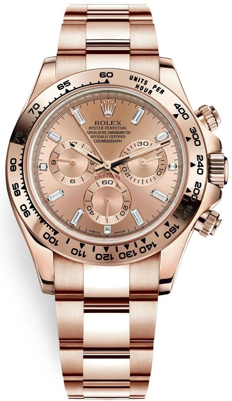 Rolex Daytona Everose Gold Rose Diamond Baguette 40mm Dial Oyster Bracelet Ref 116505 281699