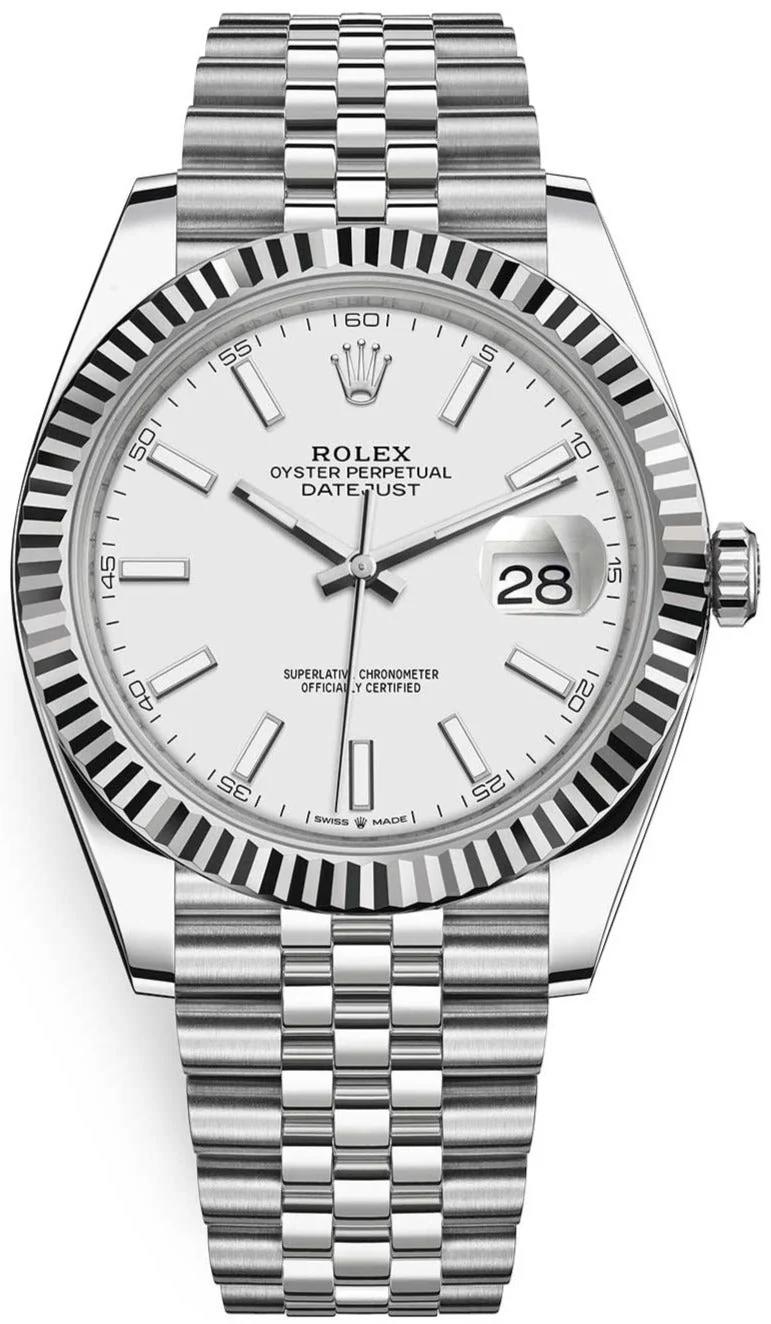 Rolex Datejust 41 Stainless Steel White Gold White Index Dial Fluted Bezel Jubilee Bracelet Ref 126334 542079