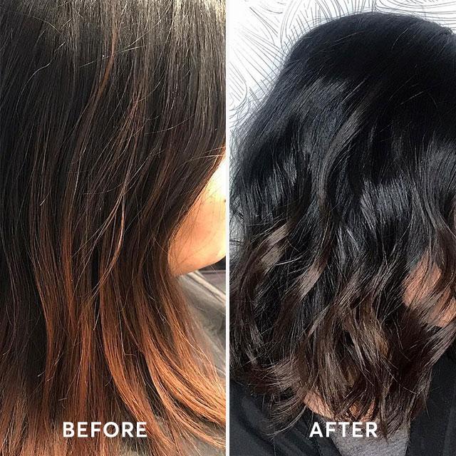 black hair glaze before and after