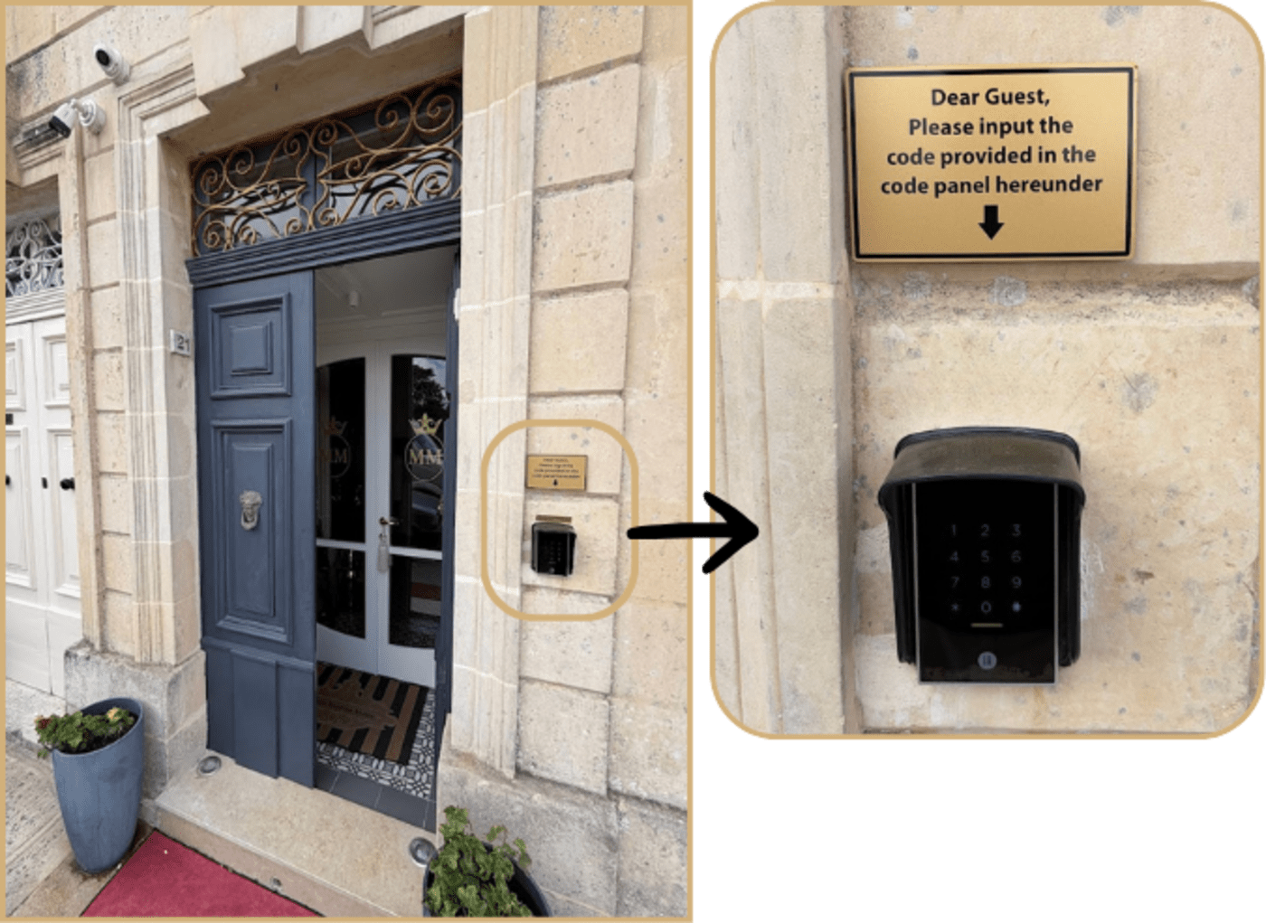 Maison Medina main door and electronic keypad