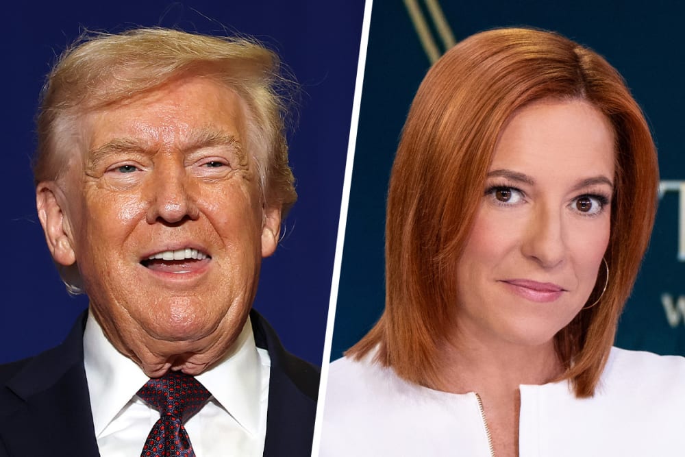 In a split image, President Trump is seen on the left and MS NOW's Jen Psaki on the right.