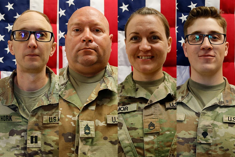 This is a split image that shows four soldiers who died in Kuwait.