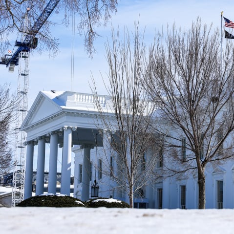 A construction crane as ballroom construction continues at the White House.