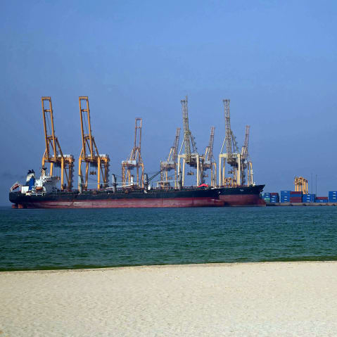 Tankers at the Khor Fakkan Container Terminal along the Strait of Hormuz on June 23, 2025.