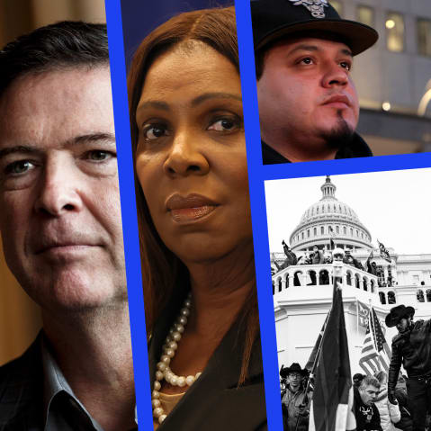 James Comey, Letitia James, Kilmar Abrego Garcia, Eric Adams, and rioters at the US Capitol on January 6th, 2021