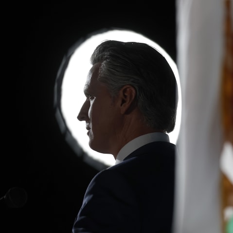 California Gov. Gavin Newsom speaks during an election night gathering