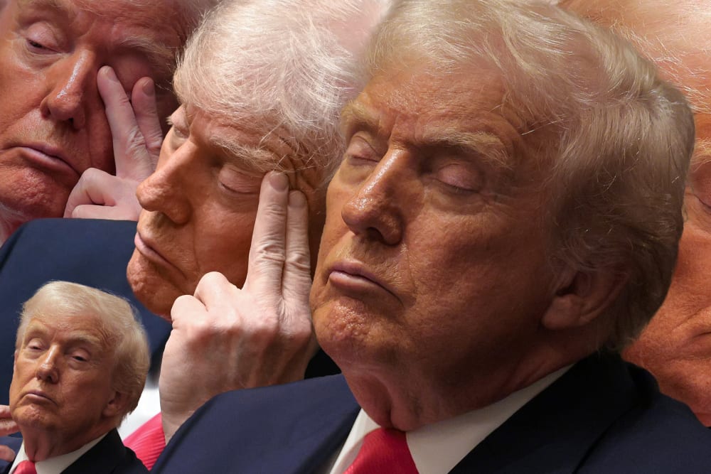 A collage of President Trump nearly falling asleep during his cabinet meeting on Dec. 2, 2025. It combines 5 separate photos.