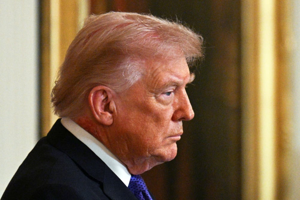 President Donald Trump waits to speak during a Medal of Honor ceremony in the East Room of the White House.