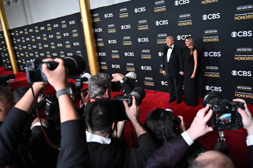President Donald Trump and first lady Melania Trump arrive for the 48th Kennedy Center Honors gala at the Kennedy Center in Washington, D.C.