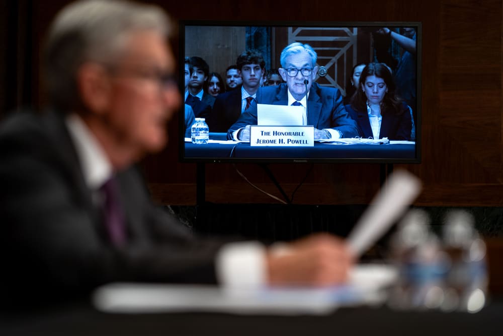 Fed Chair Jerome Powell looks uneasy as he testifies before the Senate Committee.